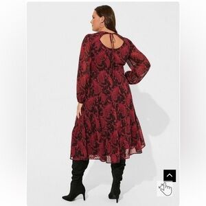 🆕 TORRID Red & Black Paisley Long Sleeve Tea Length Dress!!! NEW w/ Tags!!!